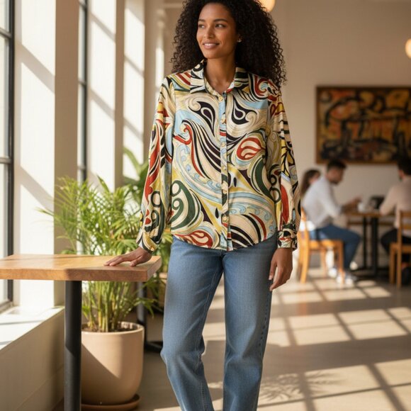 Jeff Gallano Tops - Jeff Gallano Paris Multicolor Abstract Button-Up Blouse
